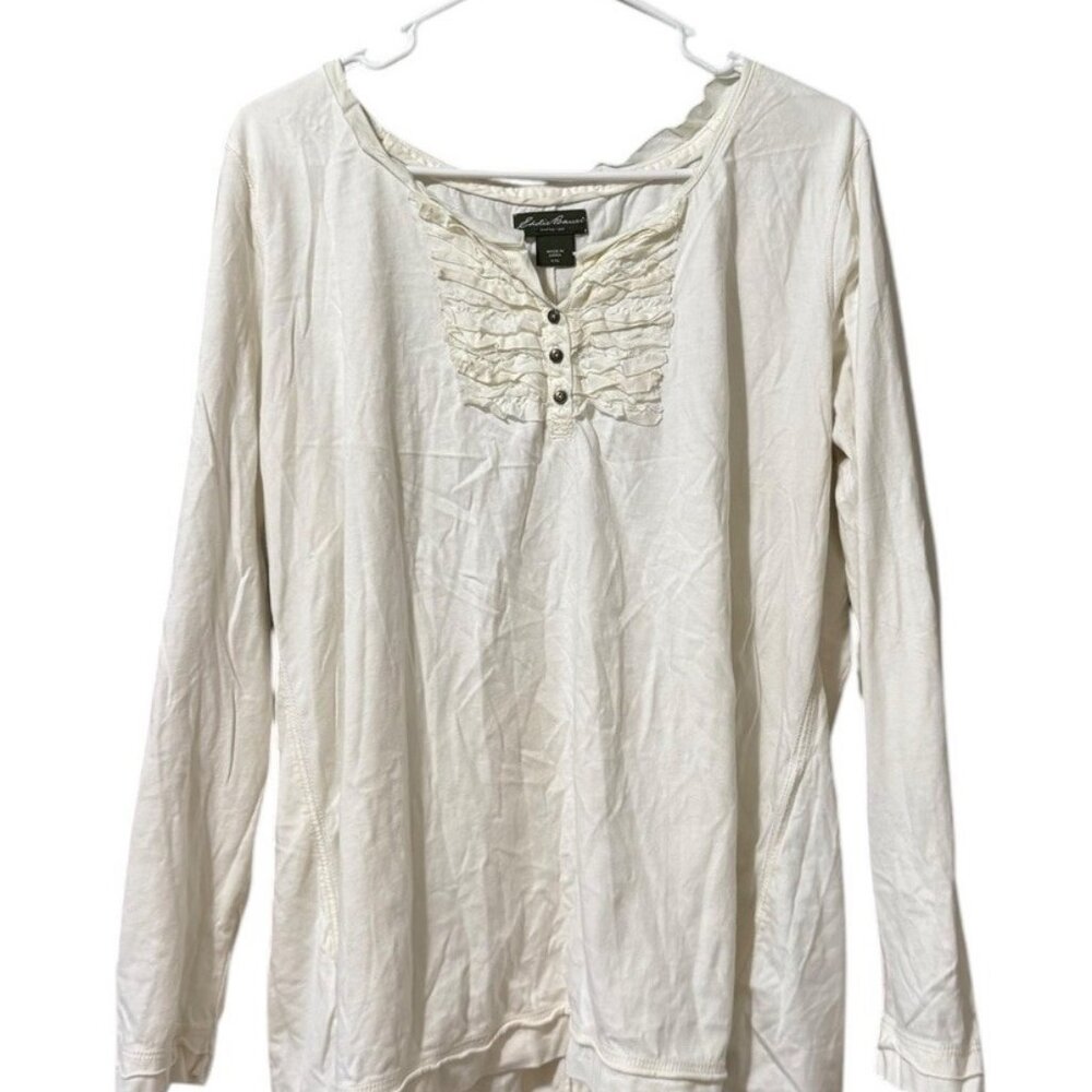 Eddie Bauer Women Sz XXL Lightweight Long Sleeve Shirt Ruffles Cotton Preppy